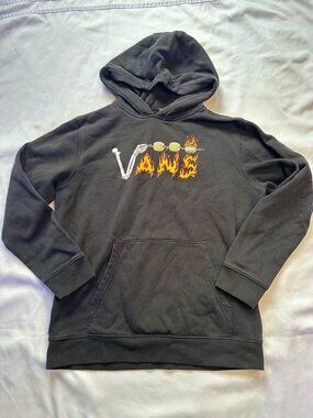 Vans Black Pullover Hoodie With Flame Graphic Skeleton Design Large